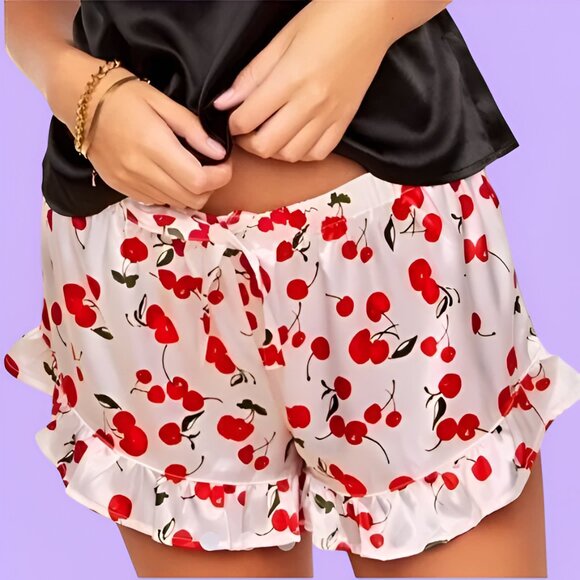 Adore Me Other - Adore Me  Satin Effect Cherry Ruffled Sleep Shorts Red Size Small
